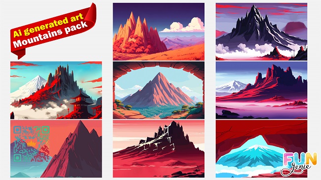 AI Generated art Mountain pack of 8 + Bonus