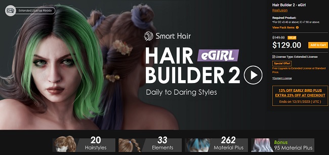 EXCLUSIVE: Hair Builder 2 - eGirl ..... UPDATED VERSION JUNE 2024 .. WORK WITH CC3 & CC4 .. ONLY IN THE KINGDOM!!